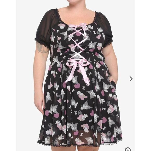 My Melody Dresses & Skirts - My Melody & Kuromi Lace-Up Chiffon plus size Dress